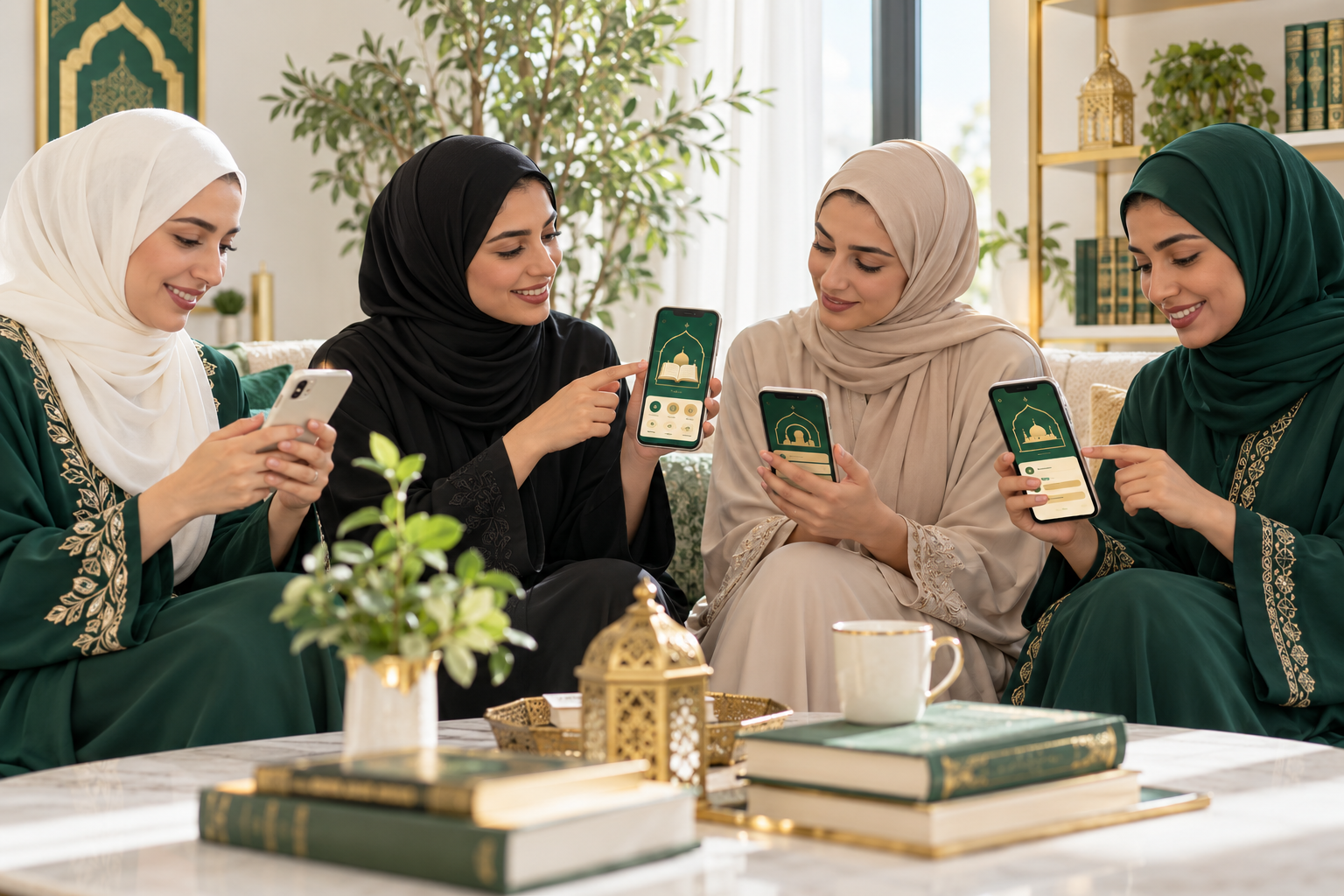 طالبات يتابعن برنامجهن القرآني عبر تطبيق نبراس